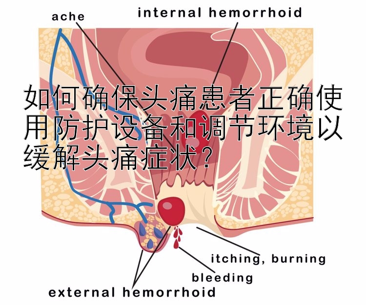 如何确保头痛患者正确使用防护设备和调节环境以缓解头痛症状？